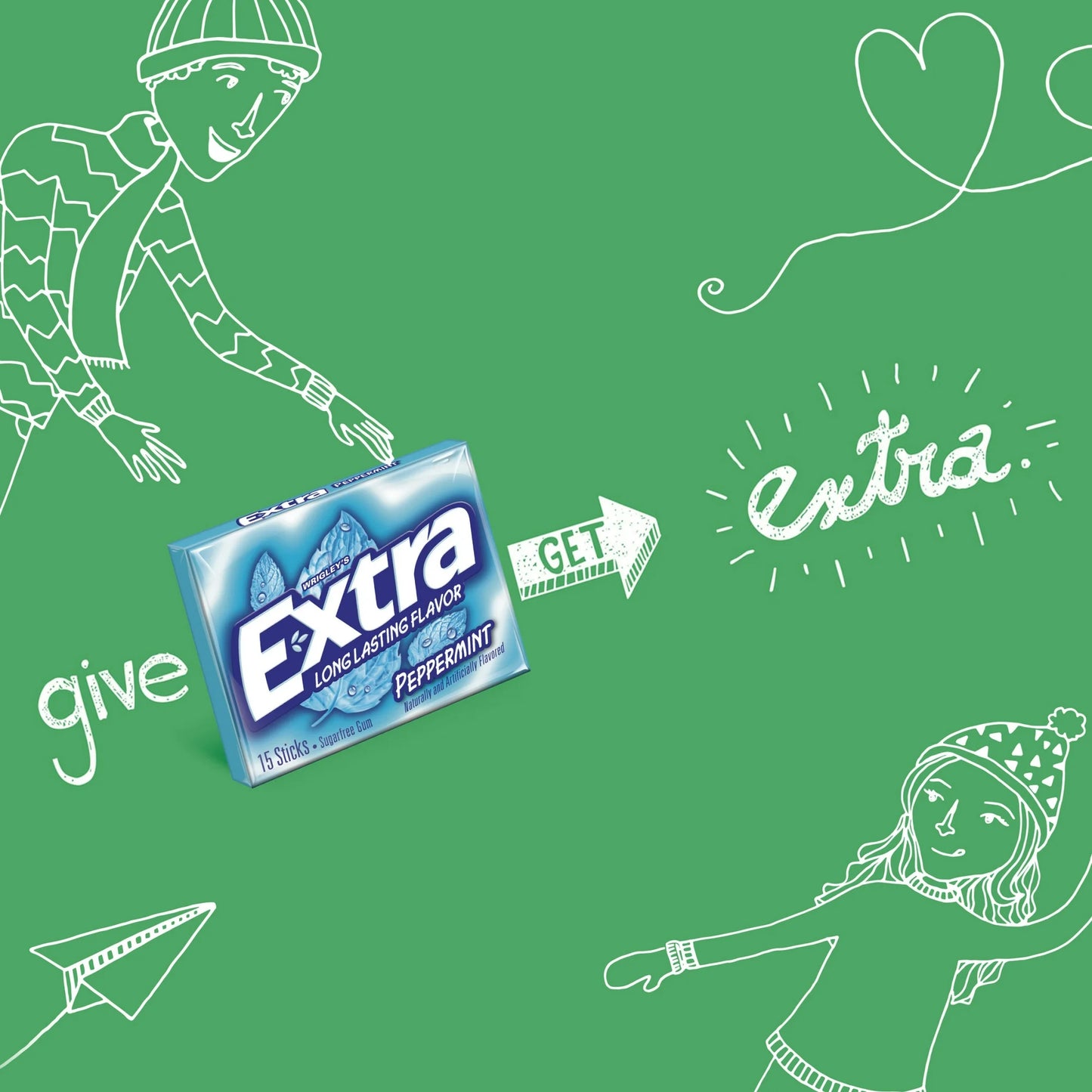 Extra Gum Peppermint Sugar Free Chewing Gum, Single Pack - 15 Stick
