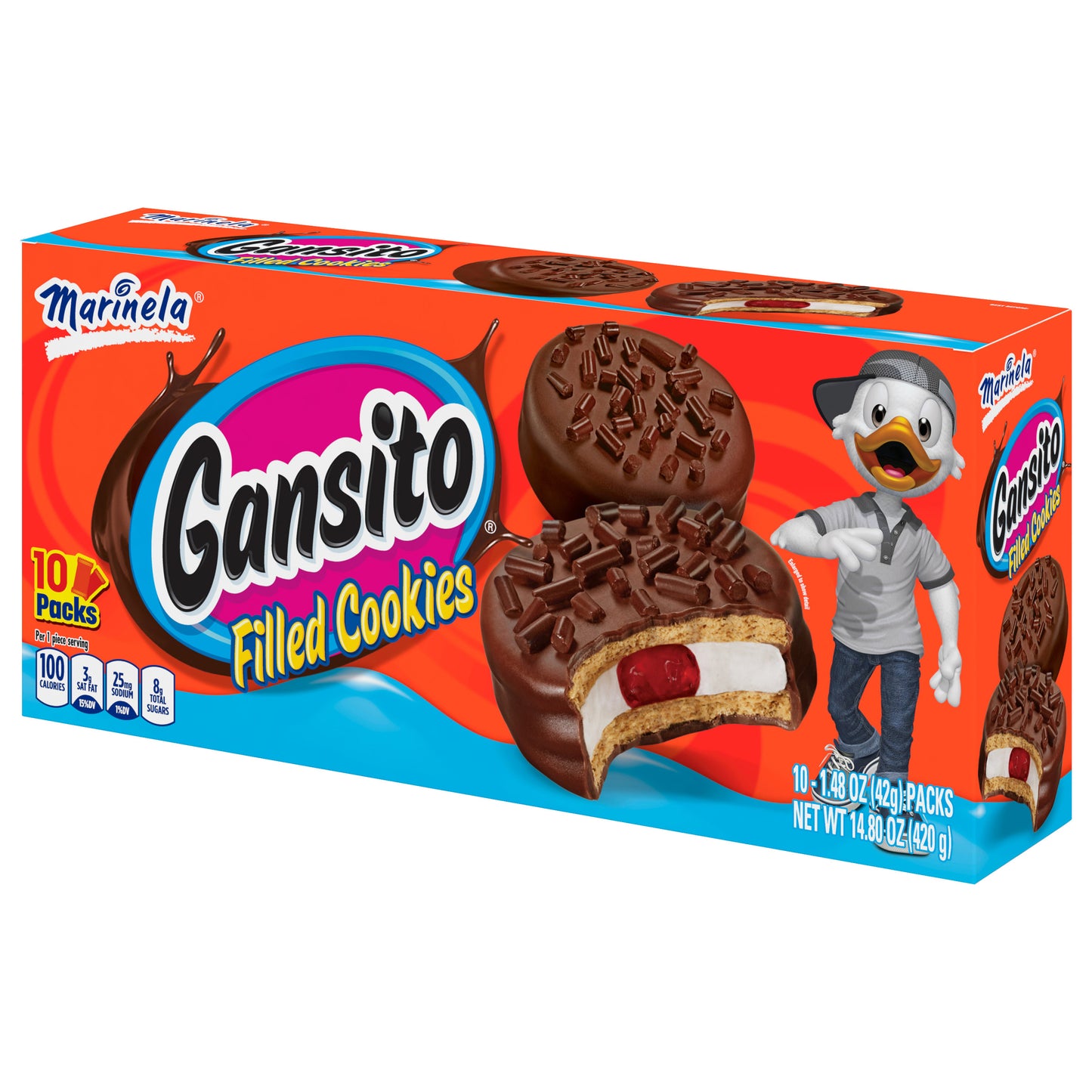 Marinela Gansito Strawberry and Crème Filled Snack Cookies with Chocolate Coating, Artificially Flavored, 10 Count
