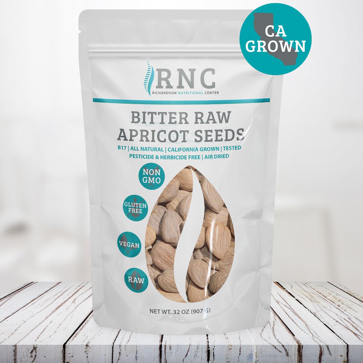 Richardson Nutritional Center Fresh Raw Bitter Apricot Seeds (2 LB) 32oz - California Grown Kernels with B Vitamins, Minerals, Protein - Lab Tested, Vegan, No Gluten or GMO