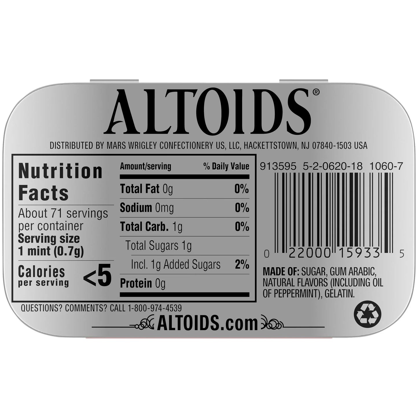 Altoids Classic Peppermint Breath Mints Hard Candy - 1.76 oz Tin