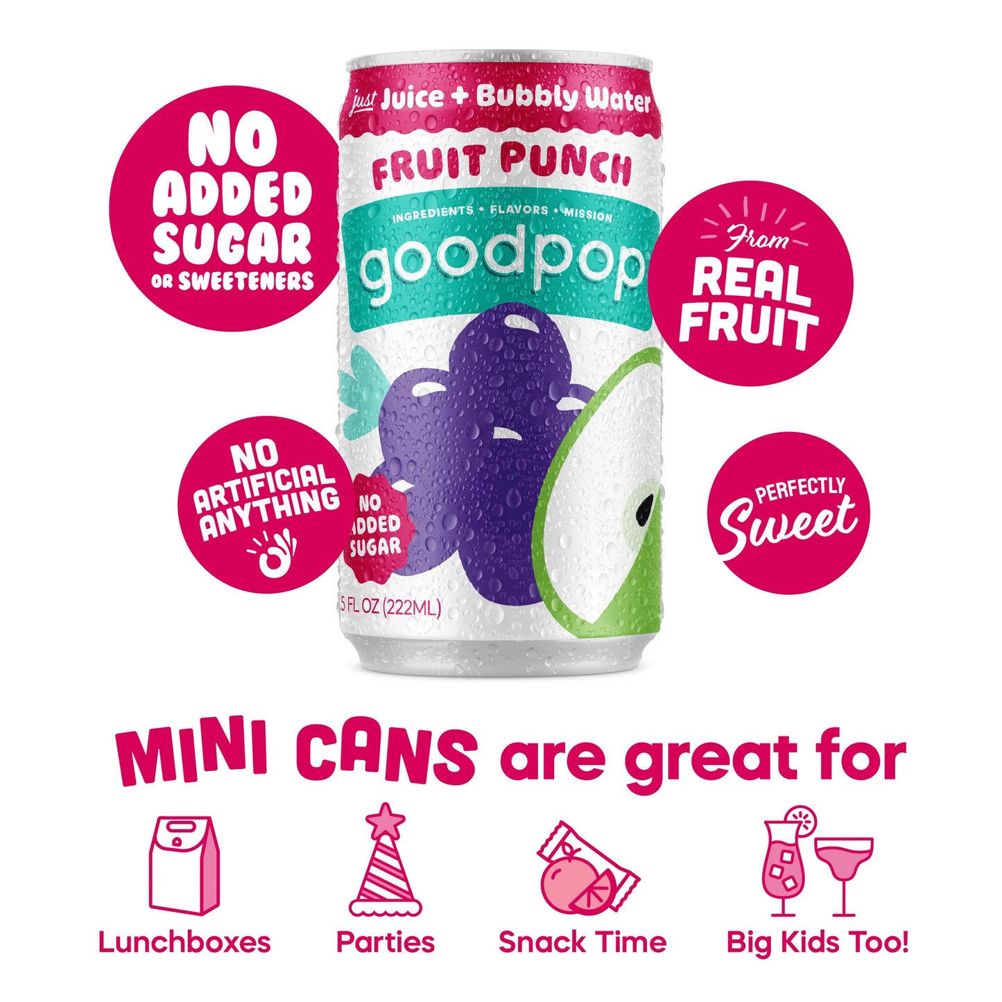 GoodPop Just Juice + Bubbly Water Mini Cans Fruit Punch 7.5 fl oz 6 pk