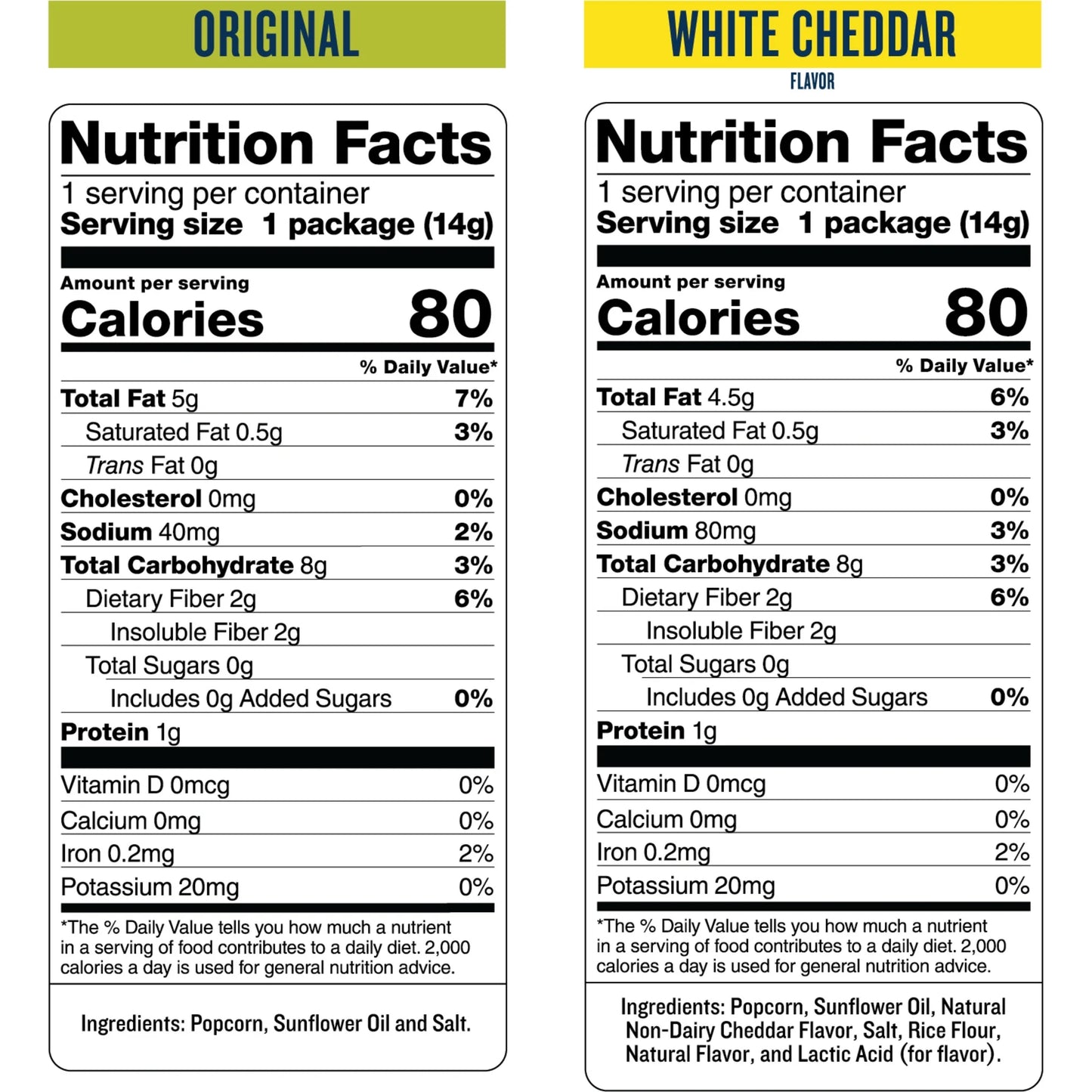SkinnyPop Gluten-Free Original and White Cheddar Popcorn Variety Pack, 0.5 oz, 20 Count