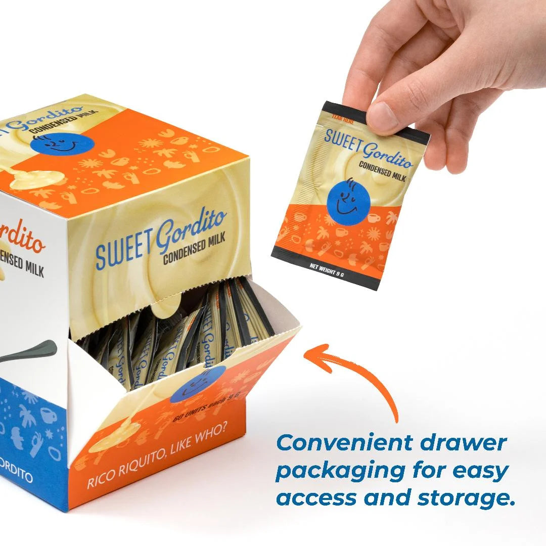Sweet Gordito - Sweetened Condensed Milk Singles - 60 Individual Coffee Creamers, Non Refrigerated, for Coffee & Tea, Natural Sweetener Packets from US Grass-Fed Cows