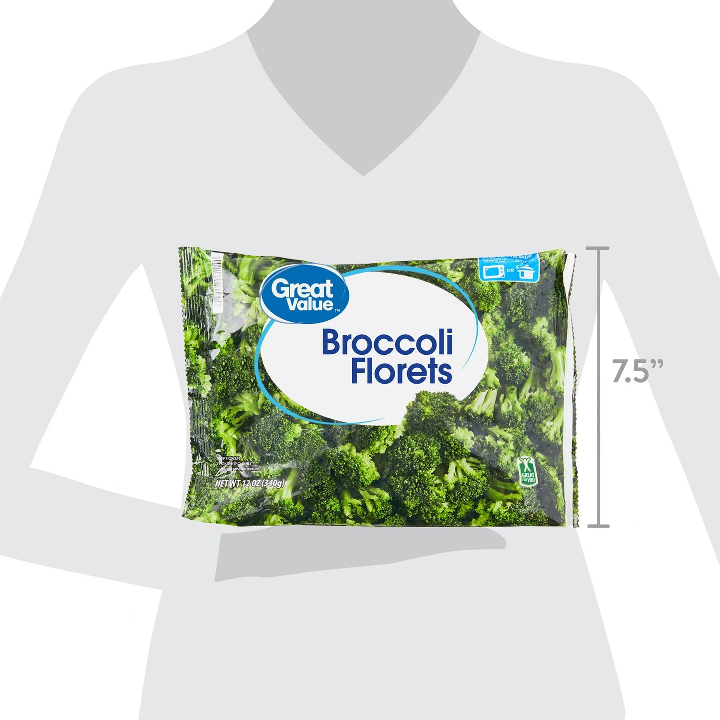 Great Value Frozen Broccoli Florets, 12 oz Steamable Bag