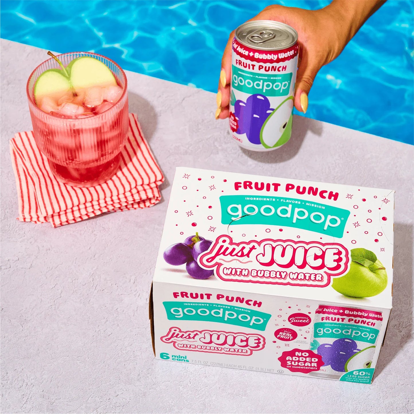 GoodPop Just Juice + Bubbly Water Mini Cans Fruit Punch 7.5 fl oz 6 pk