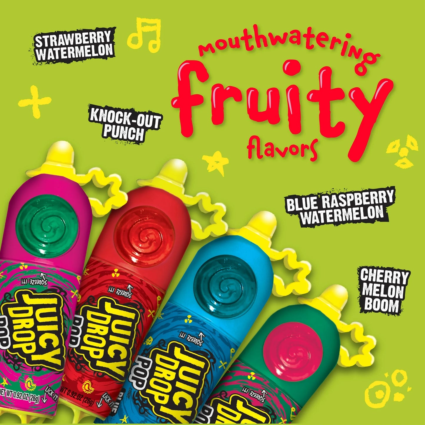 Juicy Drop Pop Sweet Lollipops Candy with Sour Liquid, Assorted Flavors, .92oz