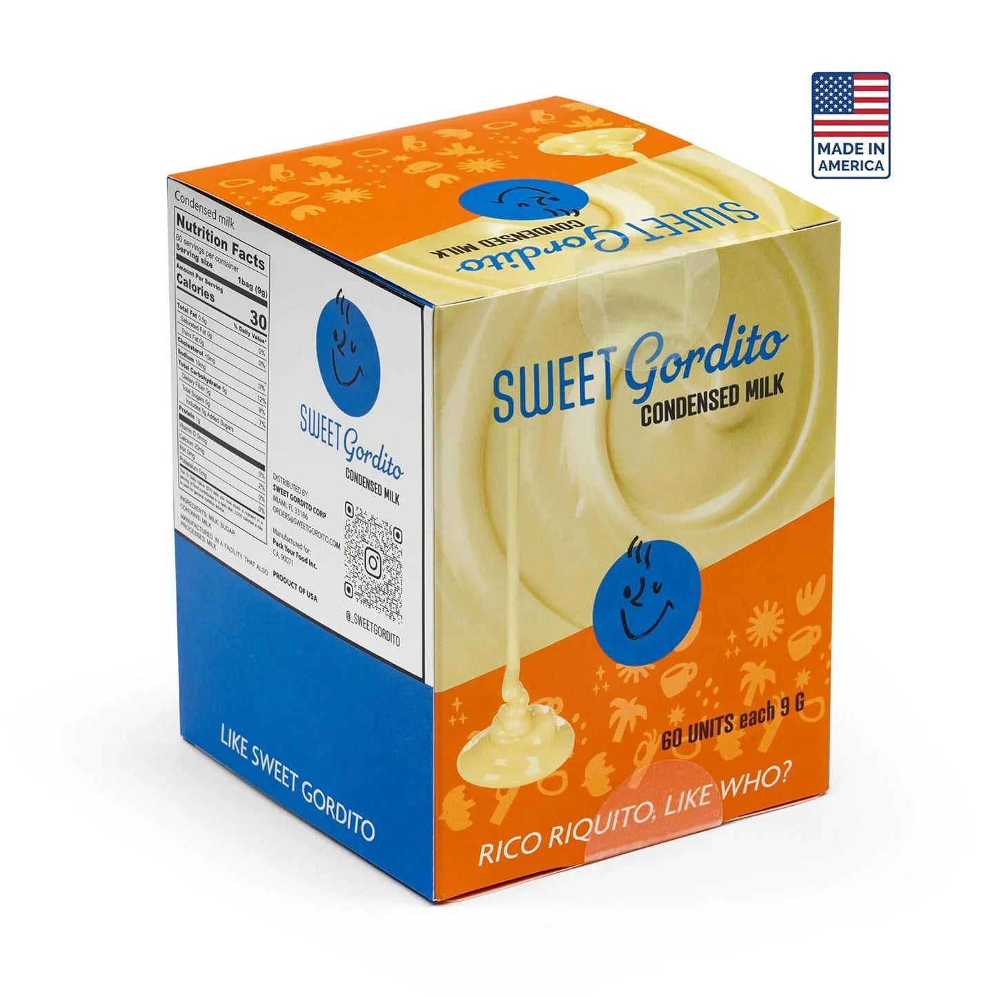 Sweet Gordito - Sweetened Condensed Milk Singles - 60 Individual Coffee Creamers, Non Refrigerated, for Coffee & Tea, Natural Sweetener Packets from US Grass-Fed Cows