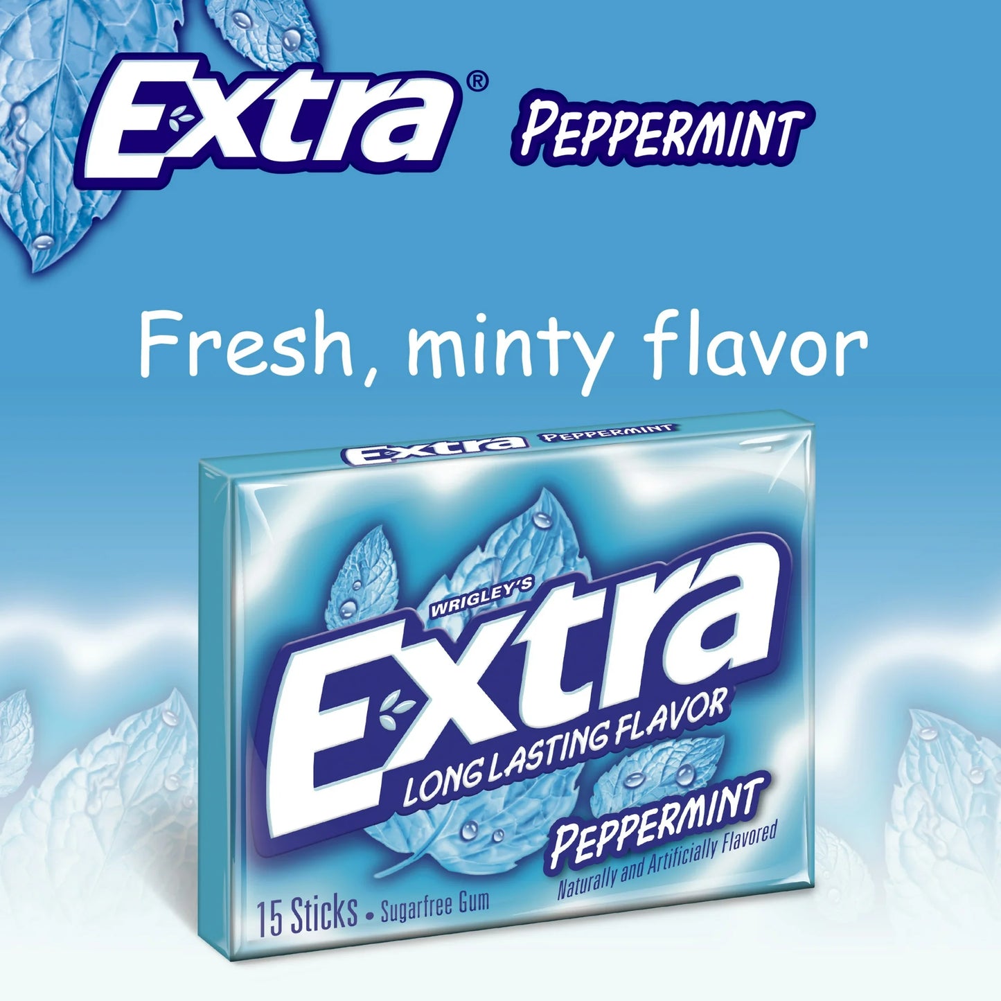 Extra Gum Peppermint Sugar Free Chewing Gum, Single Pack - 15 Stick