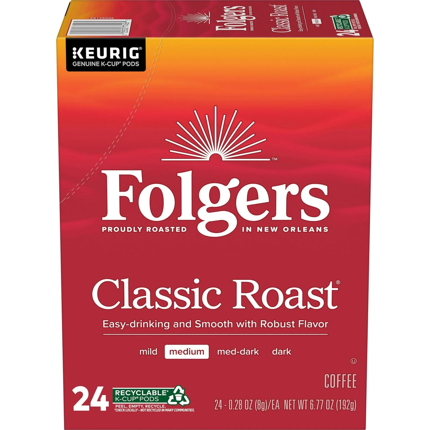 Folgers Classic Roast, Medium Roast Coffee, Keurig K-Cup Pods, 24 Count Box