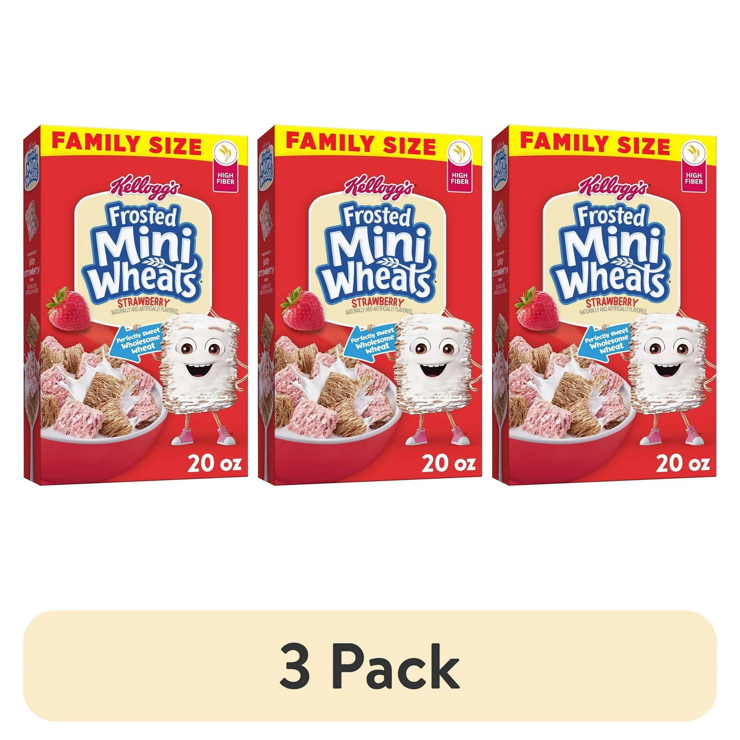 Kellogg's Frosted Mini-Wheats Breakfast Cereal, Kids Cereal, Family Breakfast, Family Size, Strawberry, 20oz Box (1 Box)