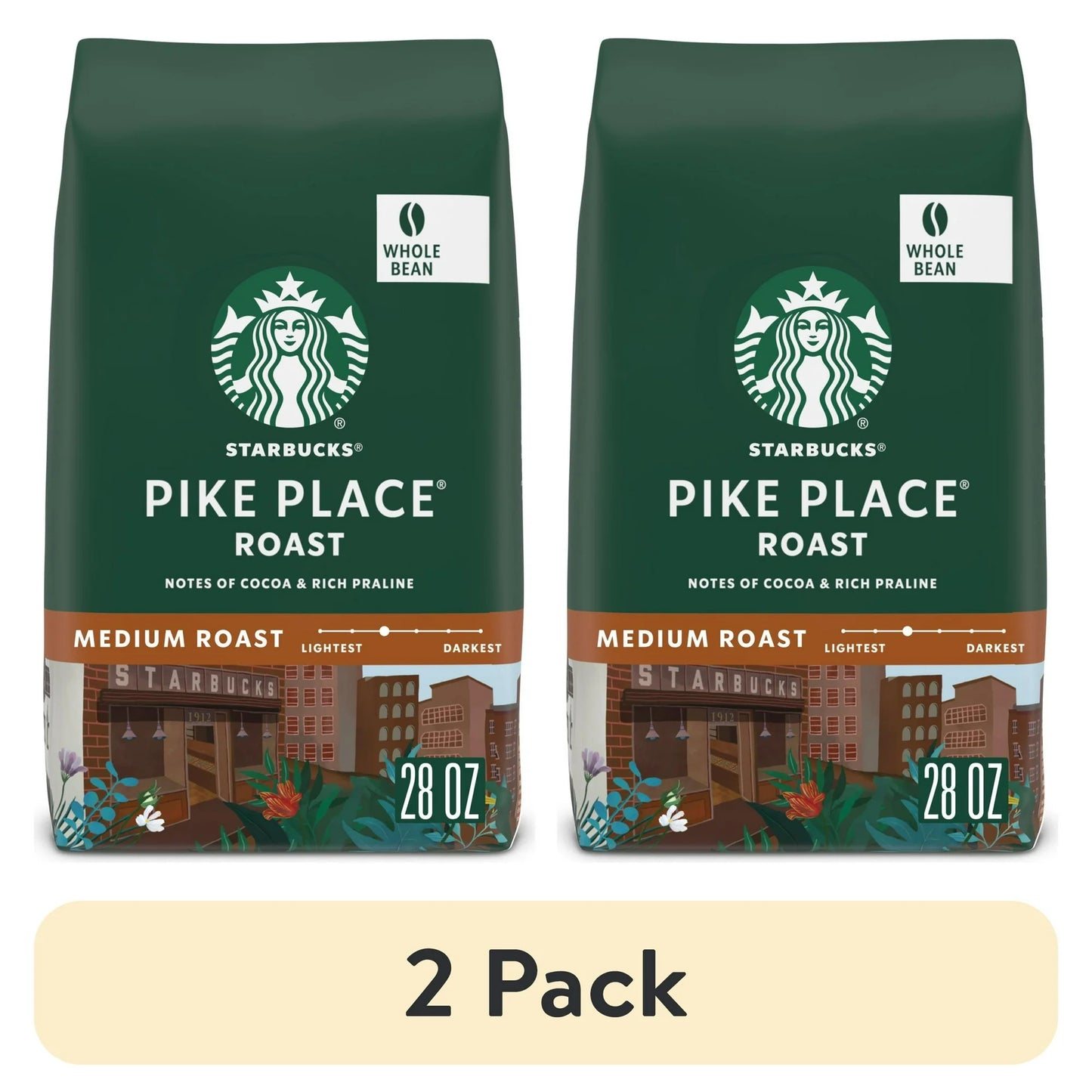 Starbucks Arabica Coffee Beans Pike Place Roast, Medium Roast, Whole Bean Coffee, 28 oz
