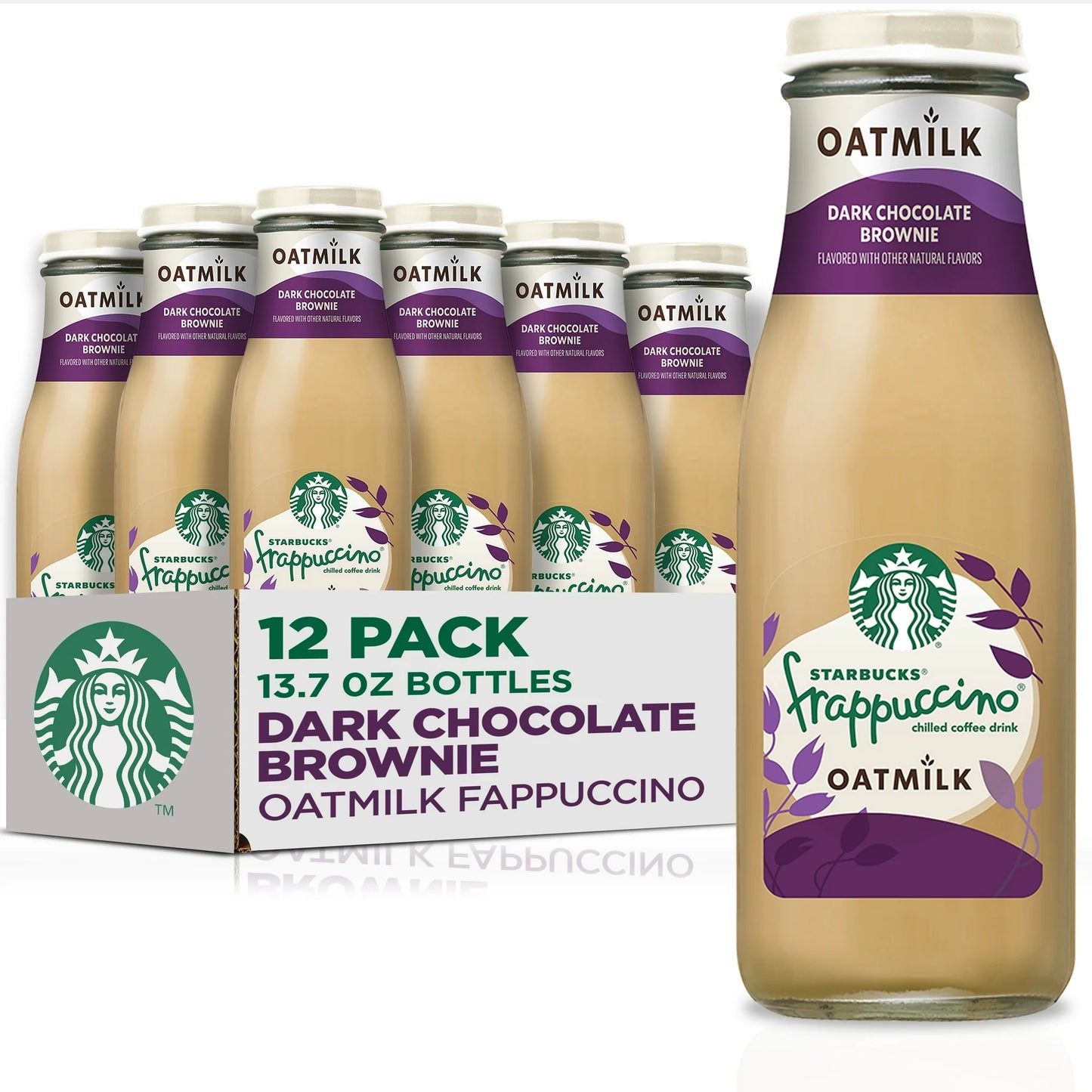 Starbucks Oatmilk Frappuccino, Coffee Drink, Dark Chocolate Brownie, 13.7 fl oz Bottles, (12 Pack), Iced Coffee