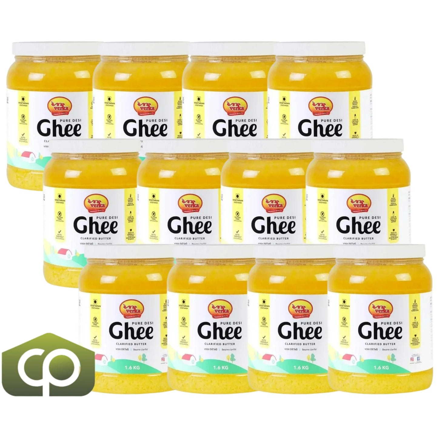 Verka Pure Desi Ghee Clarified Butter - Bulk 1.6 kg / 3.5 lbs for Rich Cooking Flavor
