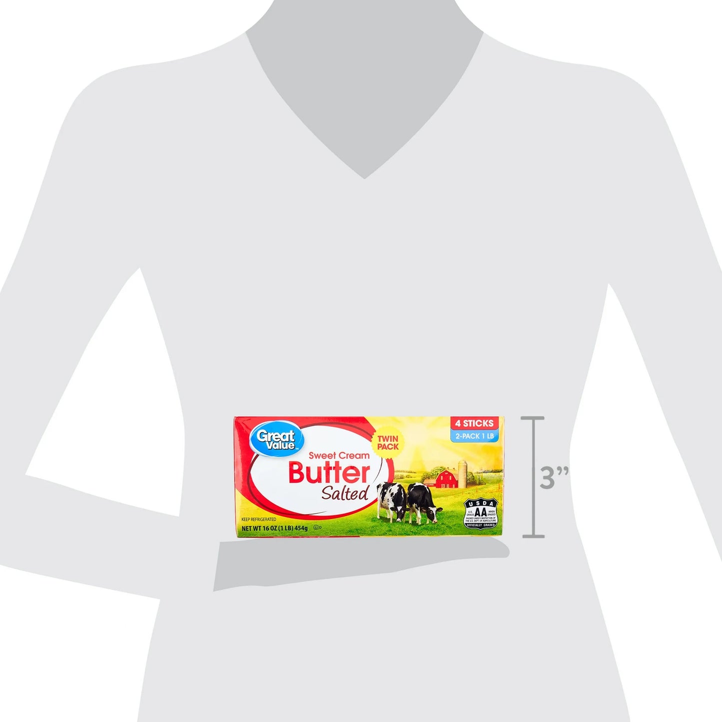 Great Value Sweet Cream Salted Butter Twin Pack, 16 oz Box, 4 Sticks, Refrigerated