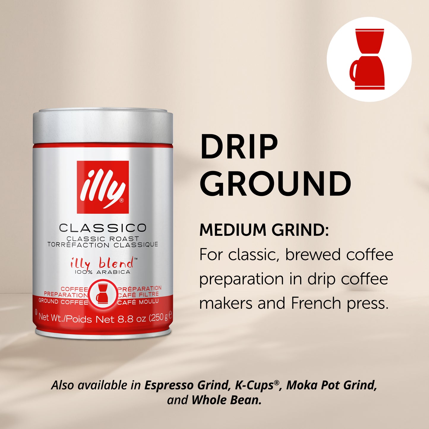 illy Ground Coffee Decaf Classico Medium Roast, 8.8 oz