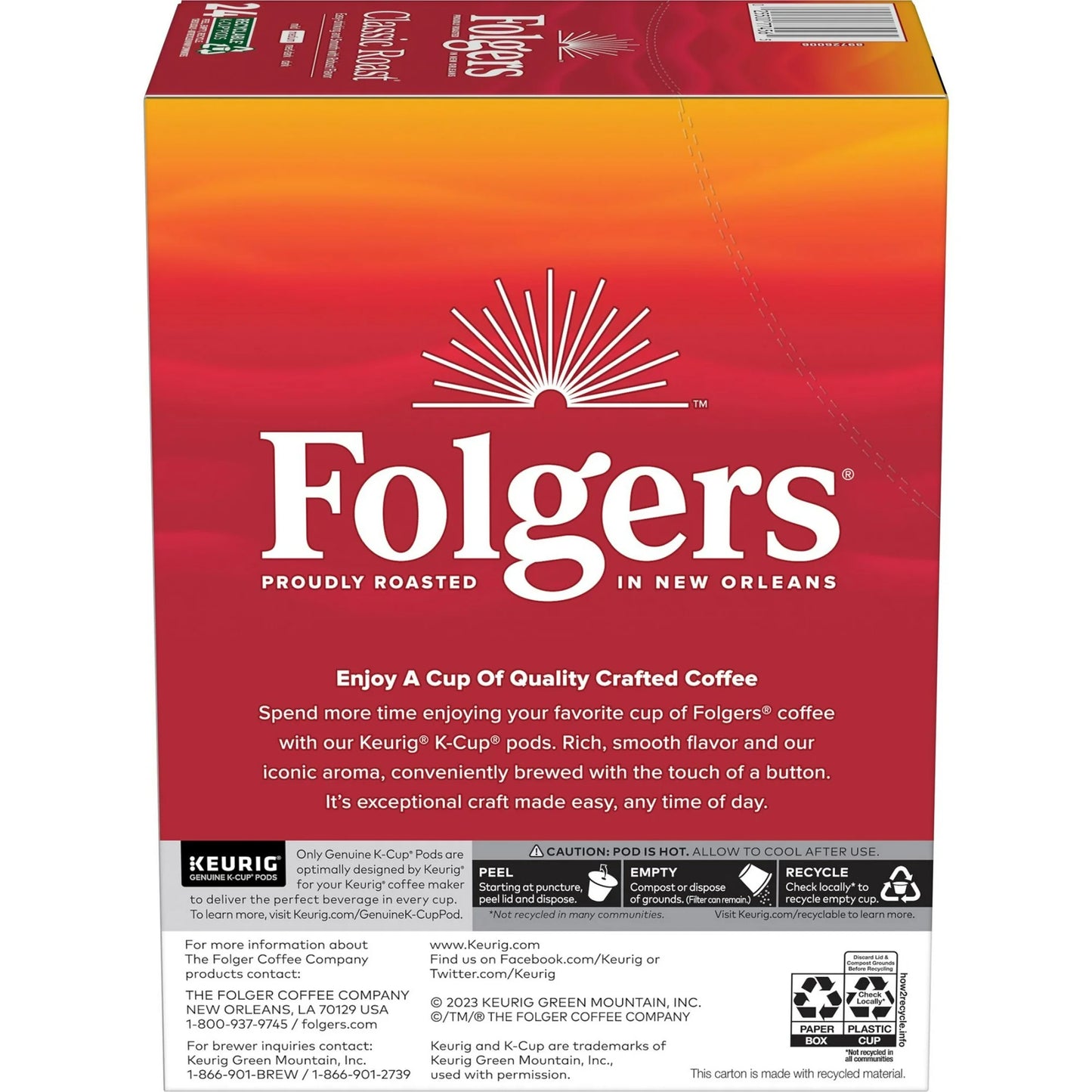 Folgers Classic Roast, Medium Roast Coffee, Keurig K-Cup Pods, 24 Count Box
