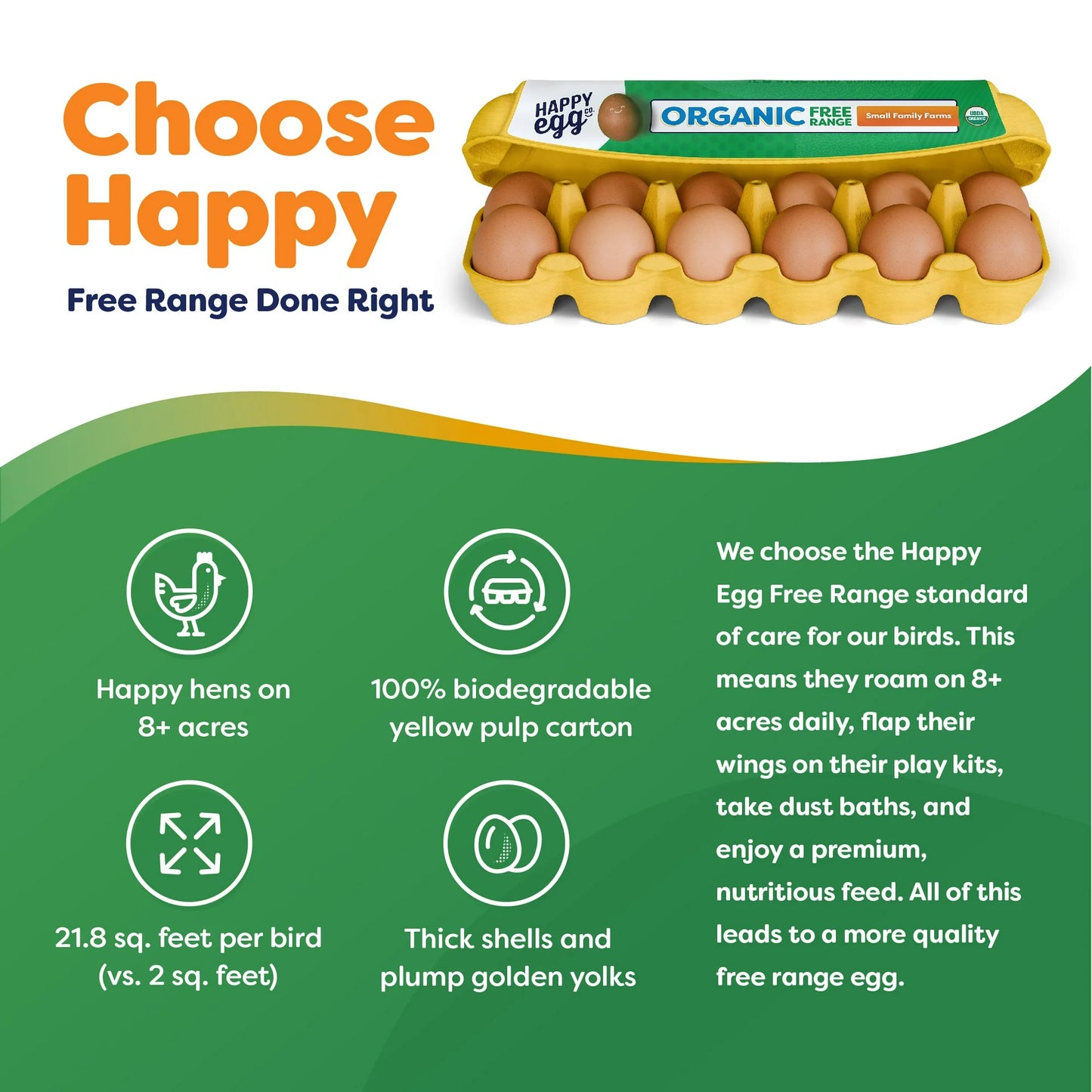 Happy Egg Co Organic Free-Range Large Brown Eggs, 12 Count (Dozen)