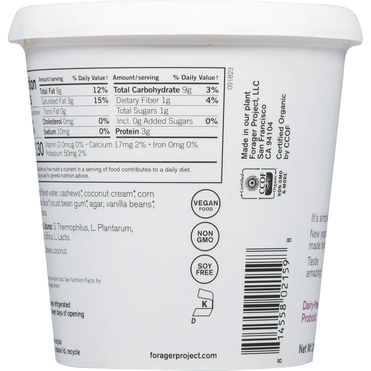 Forager Project Dairy-free Cashewmilk Yogurt Unsweetened Vanilla