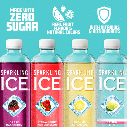 Sparkling Ice Blue Variety Pack, 12 Pack 17 fl oz Plastic Bottles (Grape Raspberry, Strawberry Watermelon, Classic Lemonade, Lemon Lime)