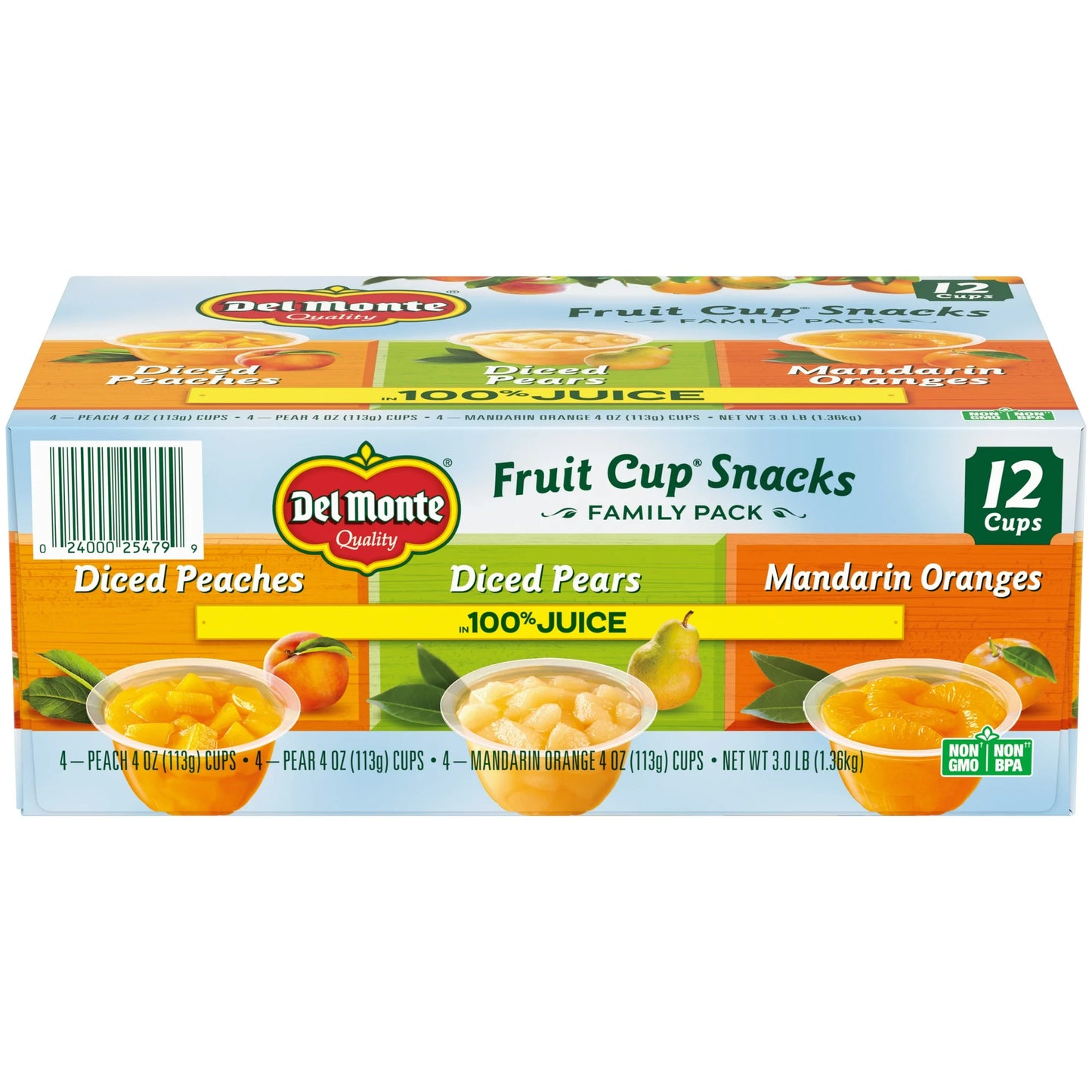 (12 Cups) DEL MONTE FRUIT CUP Snacks, Family Pack, 100% Juice, 4 oz