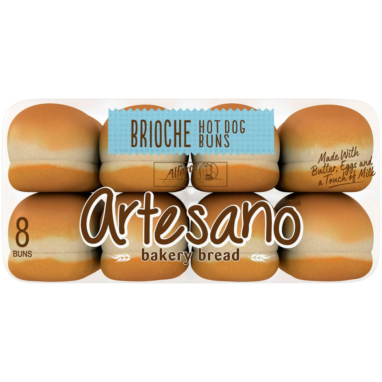 Alfaro's Artesano Brioche Hot Dog Buns, 8 count, Hot Dog Buns, 13.55 oz Bag