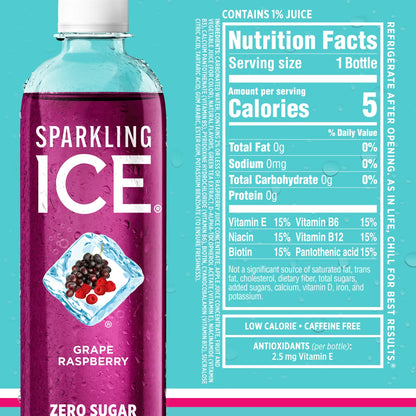 Sparkling Ice Blue Variety Pack, 12 Pack 17 fl oz Plastic Bottles (Grape Raspberry, Strawberry Watermelon, Classic Lemonade, Lemon Lime)