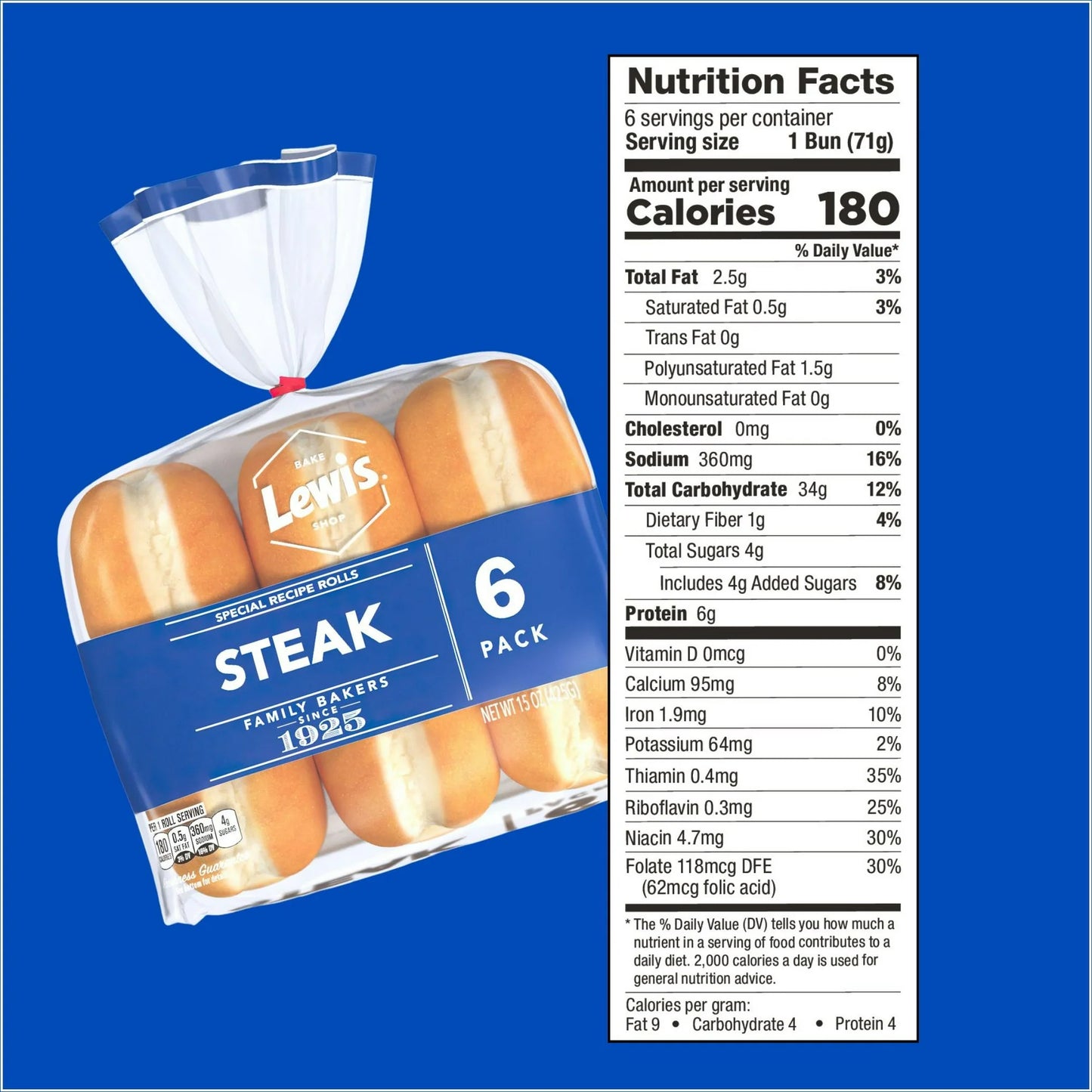 Lewis Bake Shop White Steak Rolls, 15 oz, 6 Count