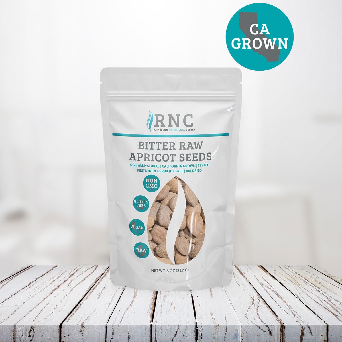 Richardson Nutritional Center Fresh Raw Bitter Apricot Seeds - California Grown Kernels with Amygdalin, B Vitamins, Minerals, Protein - Lab Tested, Vegan, No Gluten or GMO - 8oz Bag