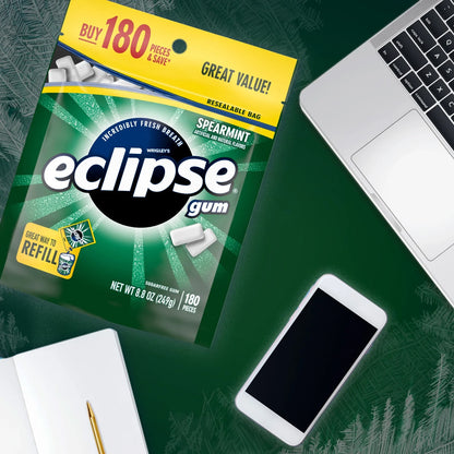 Eclipse Spearmint Sugar Free Chewing Gum, Value Pack - 180 Ct Bag