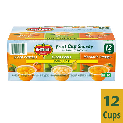 (12 Cups) DEL MONTE FRUIT CUP Snacks, Family Pack, 100% Juice, 4 oz