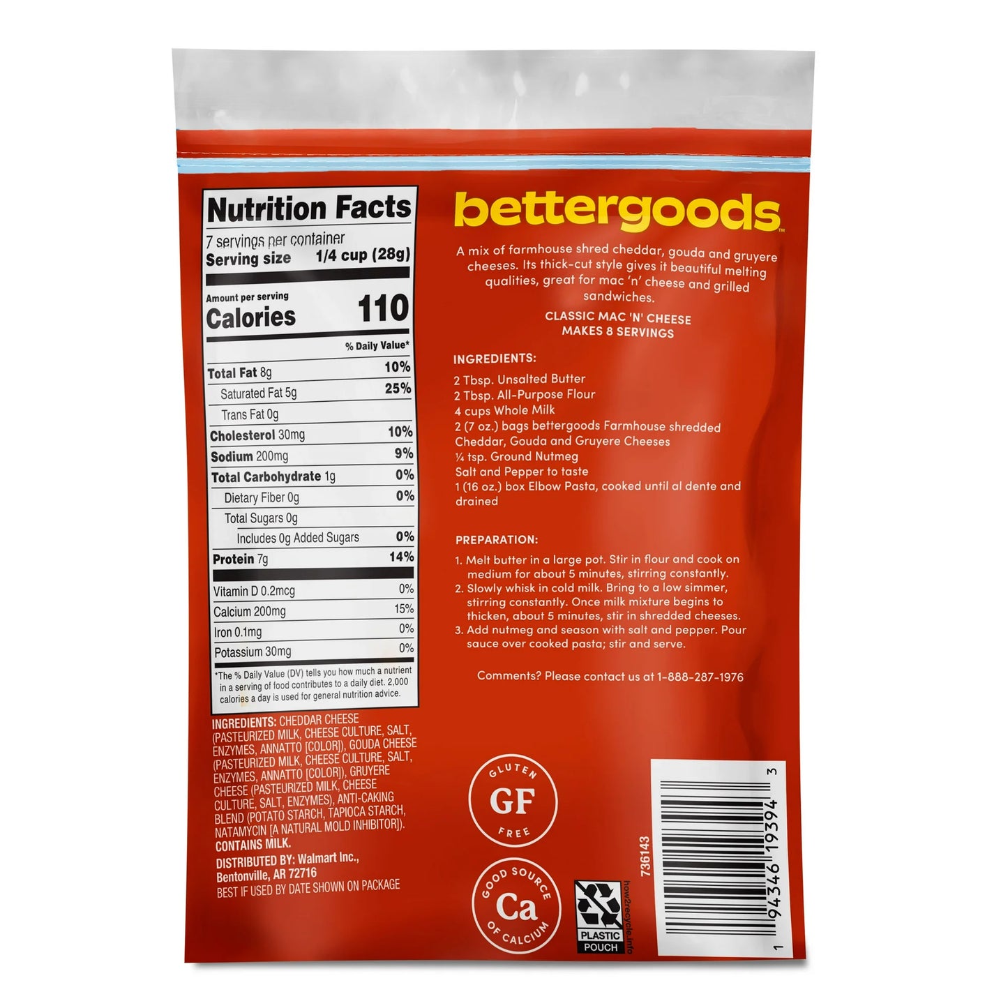 bettergoods Farmhouse Style Shredded Cheddar, Gouda, and Gruyere Cheeses, 7 oz