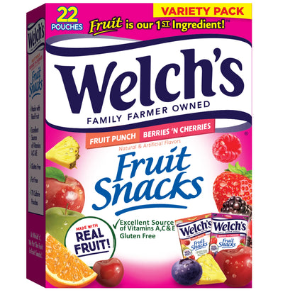 Welch's Fruit Snacks, Fruit Punch & Berries N Cherries, 0.8 oz, 22 Count