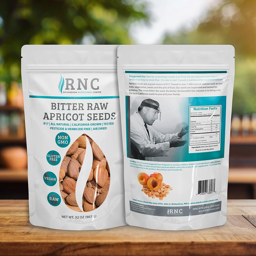 Richardson Nutritional Center Fresh Raw Bitter Apricot Seeds (2 LB) 32oz - California Grown Kernels with B Vitamins, Minerals, Protein - Lab Tested, Vegan, No Gluten or GMO