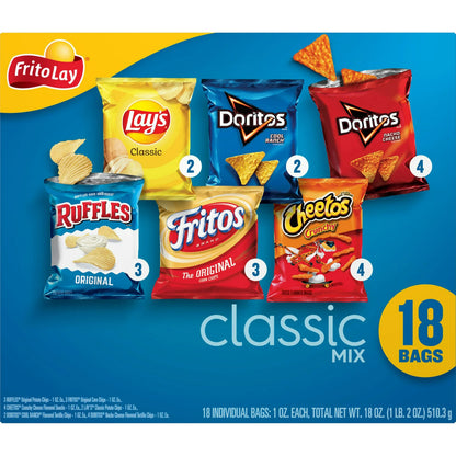 Frito Lay Classic Mix Chips Variety Pack, 1 oz, 18 Count