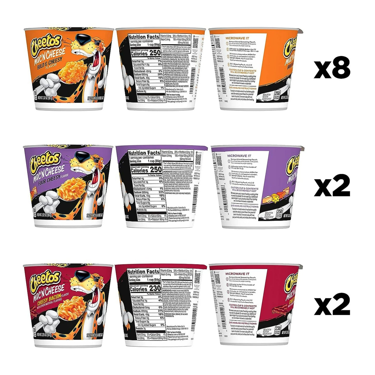 Cheetos Mac 'N Cheese, 3 Flavor Variety Pack, Mac and Cheese, Macaroni & Cheese, 2 oz Cups, 12 Count