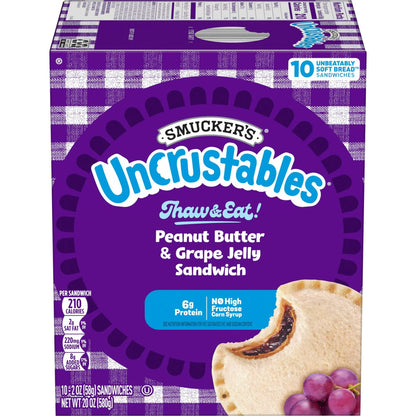 Uncrustables PB&J Sandwiches, Peanut Butter & Grape Jelly, 10 Ct. Box