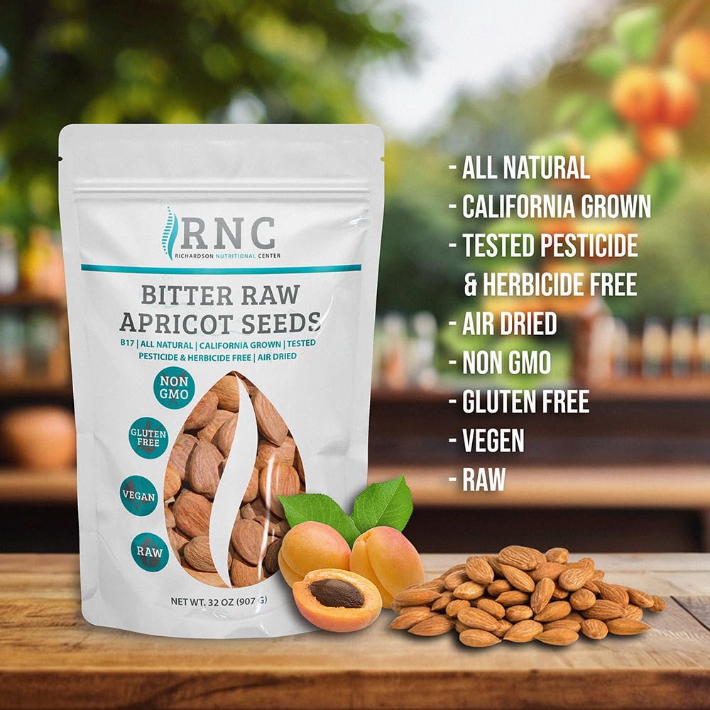 Richardson Nutritional Center Fresh Raw Bitter Apricot Seeds (2 LB) 32oz - California Grown Kernels with B Vitamins, Minerals, Protein - Lab Tested, Vegan, No Gluten or GMO