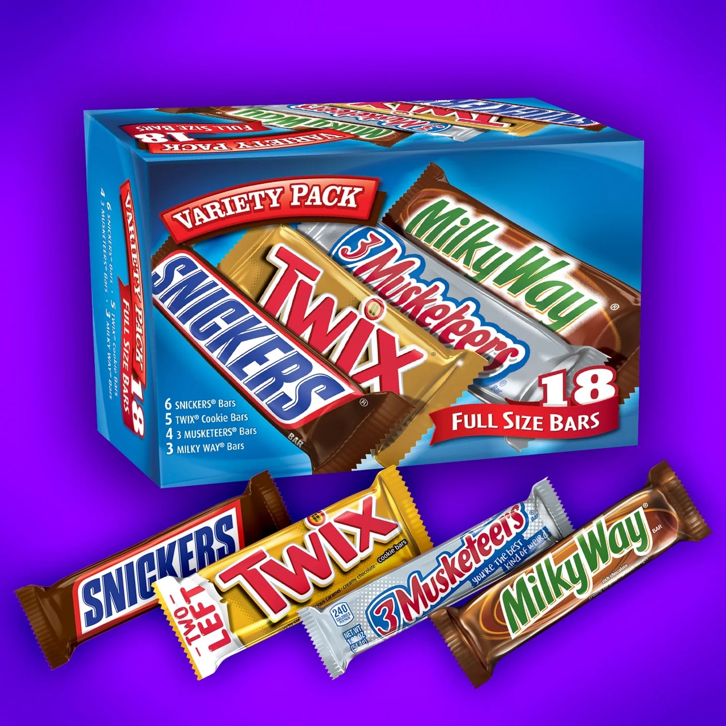 Snickers, Twix, Milky Way & More Assorted Milk Chocolate Candy Bars - 18 Bars