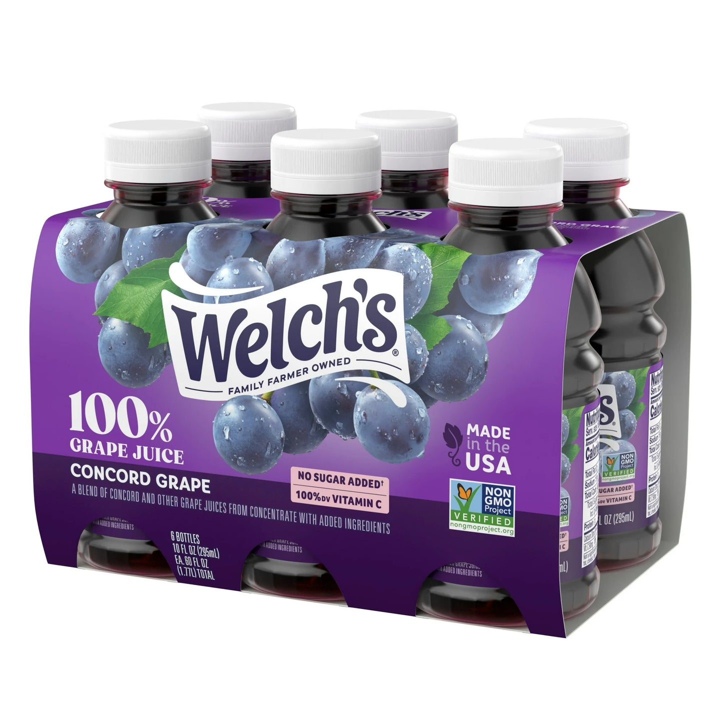 Welch's 100% Grape Juice, Concord Grape, 10 fl oz On-the-Go Bottle (Pack of 6)