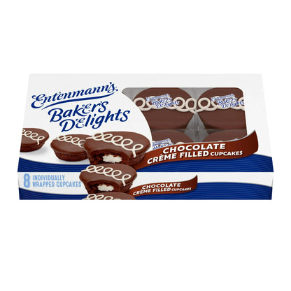 Entenmann's Baker's Delights Party Creme Filled Soft Vanilla Cupcakes, 8 count, 12.7 oz and Entenmann's Baker's Delights Chocolate Crème Filled Cupcakes, 8 packs, 12.7 oz (3 Packs)