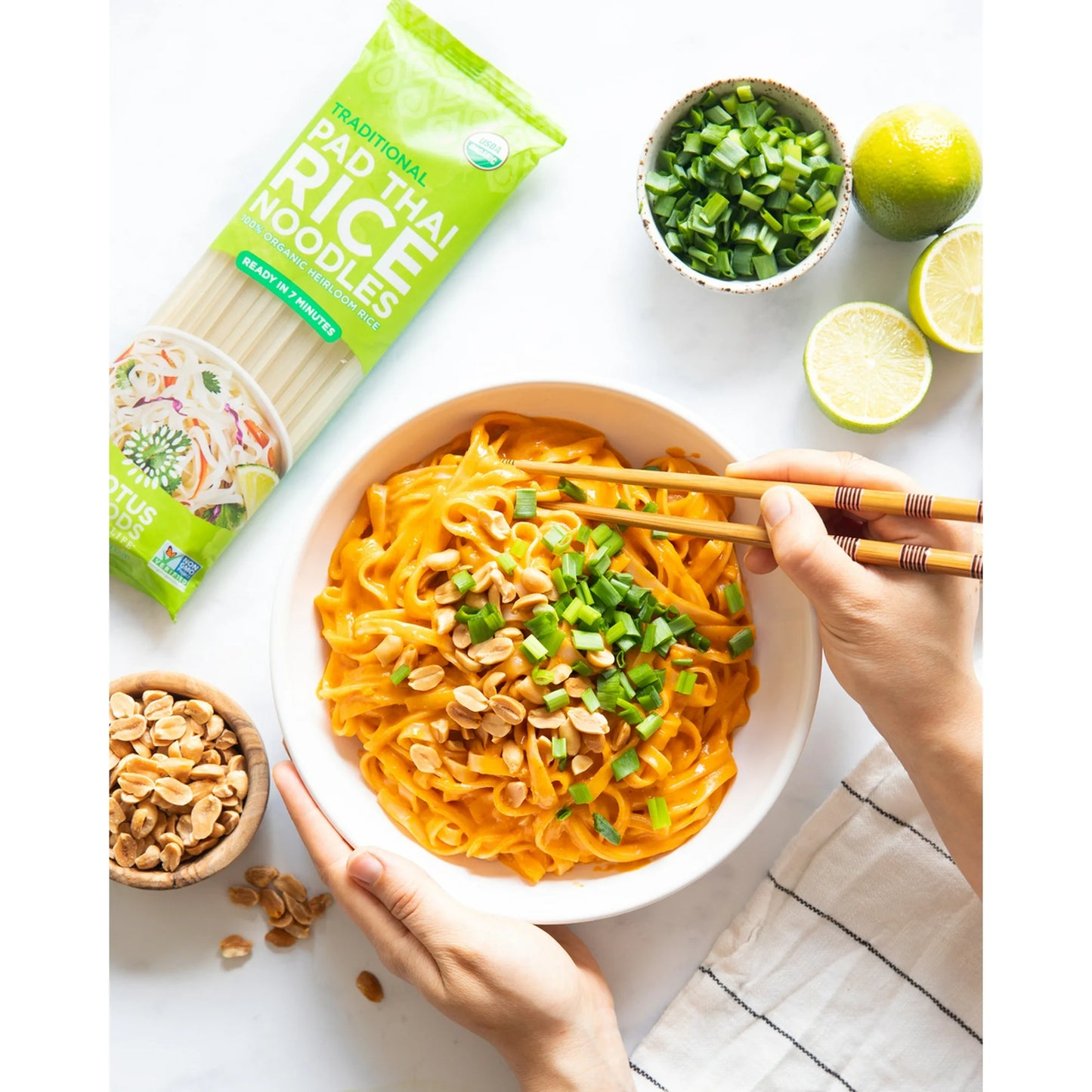 Lotus Foods Gluten-Free USDA Organic Traditional Pad Thai Rice Noodles 8 oz. (Pack of 3)