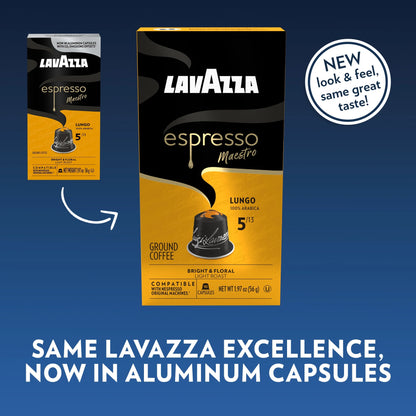 Lavazza Espresso Maestro Lungo Aluminum Capsules Compatible with Nespresso* Original Machines, Light Espresso Roast, 100% Arabica (60 Capsules)