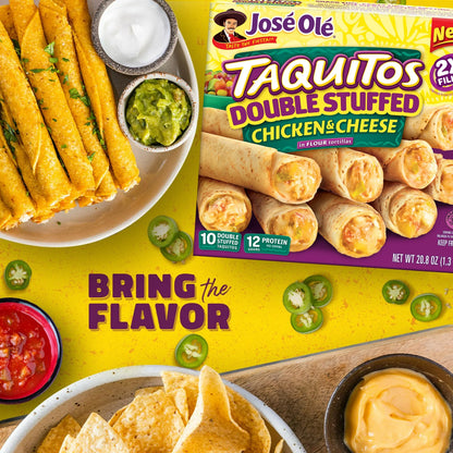 Jose Ole Double Stuffed Chicken & Cheese Taquitos, Flour Tortillas, Frozen Mexican Food, 20.8 Oz, 10 Count