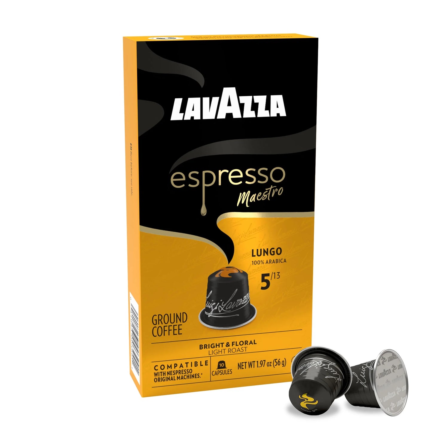 Lavazza Espresso Maestro Lungo Aluminum Capsules Compatible with Nespresso* Original Machines, Light Espresso Roast, 100% Arabica (60 Capsules)