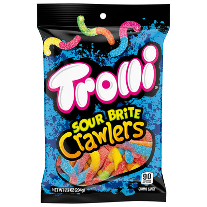 Trolli Sour Brite Crawlers, Candy, Cherry-Lemon, Strawberry-Grape & Orange-Lime, Sweet and Sour, Gummy Worms, 7.2 oz