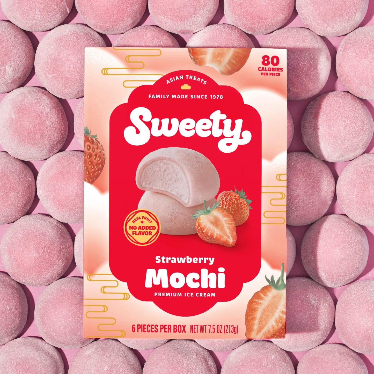 Sweety Ice Cream Soft Mochi Balls, Strawberry, Gluten-Free, 6 Count, 7.5oz