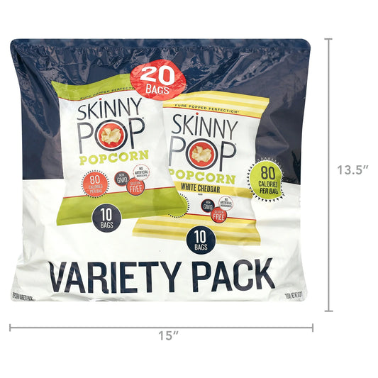 SkinnyPop Gluten-Free Original and White Cheddar Popcorn Variety Pack, 0.5 oz, 20 Count