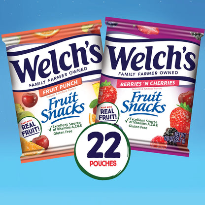 Welch's Fruit Snacks, Fruit Punch & Berries N Cherries, 0.8 oz, 22 Count