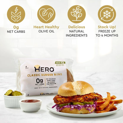 Hero 0g Net Carb Hero Bread Party Sidekick Bundle - Hawaiian Rolls, Burger Buns, Hot Dog Buns