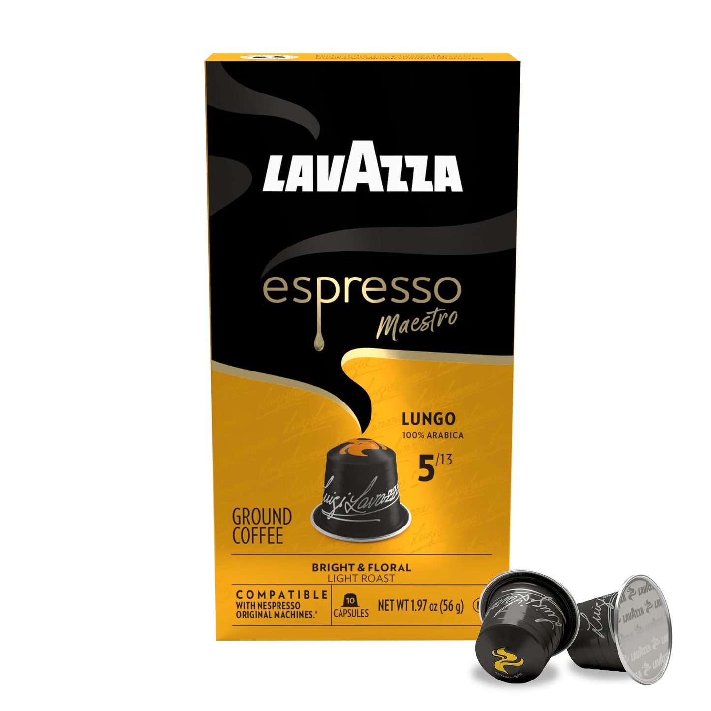 Lavazza Espresso Maestro Lungo Aluminum Capsules Compatible with Nespresso* Original Machines, Light Espresso Roast, 100% Arabica (60 Capsules)